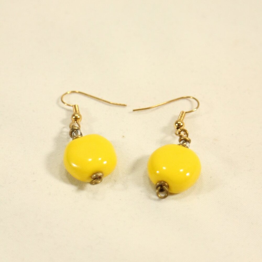 KAZURI Handmade Beaded Smartie 'Lemon' Earrings PAIR Sz OS